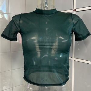 90s Dk Green Sheer/Sparkle Spandex Dance Tee M